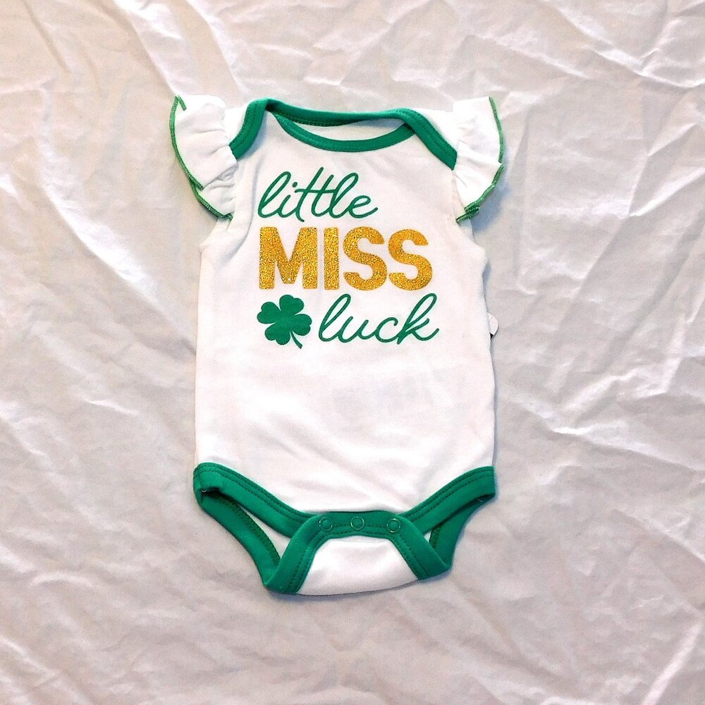 Baby Girl First St Patricks Day One Piece Little Miss Luck NB thru 12M NEW